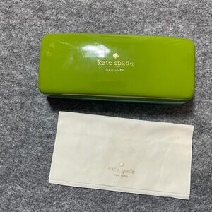 Kate Spade green and blue glasses case with inside design and cleaning cloth